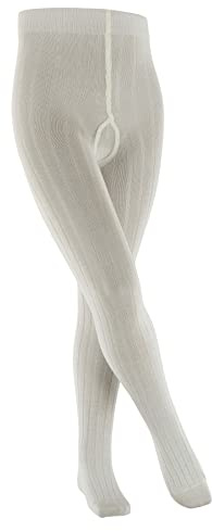 FALKE Unisex Kinder Strumpfhose Classic Rib K Ti Baumwolle dick einfarbig 1 Stück, Weiß Off-White 2040, 134-146
