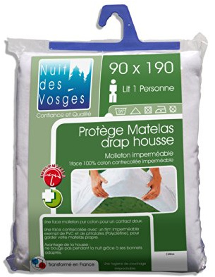 Nuit des Vosges 2035414 Céline Protège Matelas Imperméable Coton Blanc 90 x 190 cm