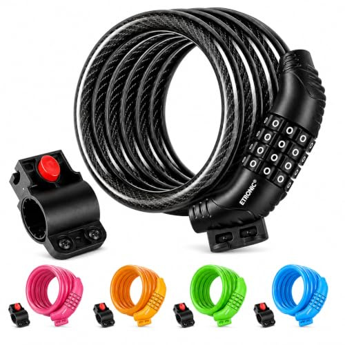 ETRONIC M6 Resettable Combination Lock Bike Cable, 6-Feet x 3/8-Inch, Black