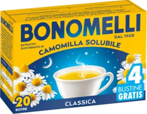 Bonomelli Manzanilla soluble clásico, concentrado extracto de flores seleccionadas, aporta momentos de calma y relax, Paquete de 20 bolsitas de té