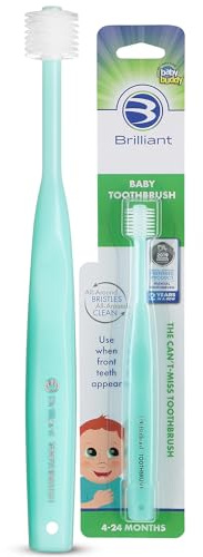 Brilliant Oral Care Baby Toothbrush with Soft Bristles and Round Head, for a Toddler Approved, Easy to Use All-Around Clean Mouth, Ages 0-2 Years, Mint Green, 1 Pack
