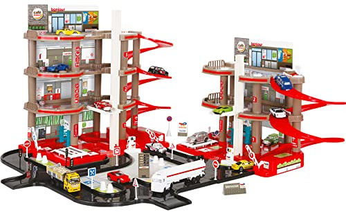 STARLUX Total 401001 Super Doppelte Garage mit kompletter Tankstelle mit 3 und 4 Ebenen, Rot Grau Schwarz, 102 x 101 x 44cm