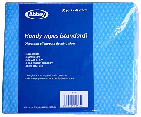 Abbey Pack of 50 Disposable J Cloths Non Woven Wipes – All Purpose Blue Cleaning Cloths – J Cloth to Clean Surfaces, Bathroom, Windows, Dish Cloth –Kitchen Cloth 42 x 35cm (Blue)