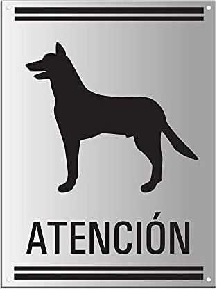 Cartel Atención Perro Senal en aluminio anodizado perforado 200x150 mm No.37055-EL