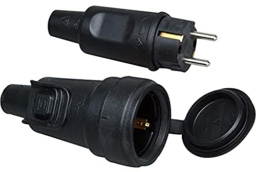 Kopp 190716017 - Set di connettori in gomma con contatto di protezione IP44 e giunto in gomma con chiusura a spina e tappo ad acqua, per cavi fino a 3 x 2,5 m², colore: Nero