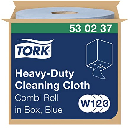 Tork 530237 Heavy-Duty Cleaning Cloth / 1 Ply Multipurpose Disposable Cotton Towel Suitable for W1, W2 and W3 Wipers Systems / Blue / 1 x 106.4m / Ø 25cm
