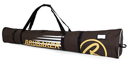 BRUBAKER Skitasche Carver Champion Braun Beige - Gepolsterter Skisack für 1 Paar Ski und Stöcke - Reißfester Ski Bag 170 x 34 x 34 cm