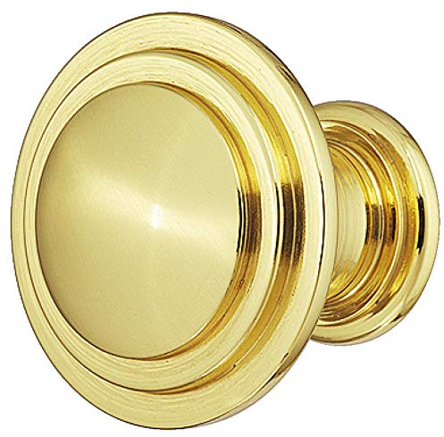 Runder Möbelknopf Messing poliert - H10050 für Schubladen | Kommoden-Knopf Ø 30 mm | Möbelgriff Vintage Vollmaterial massiv inkl. M4 Gewindeschrauben | 1 Stück - Knauf mit Befestigungsmaterial