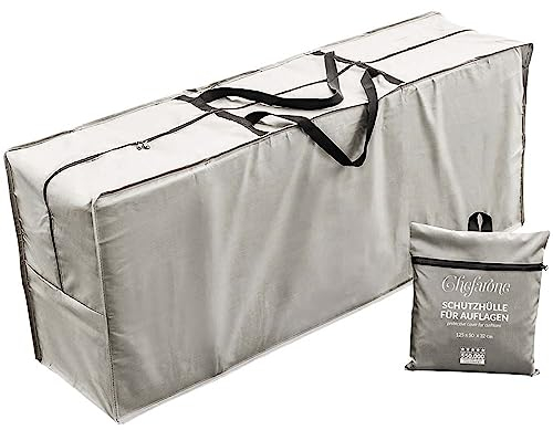 Chefarone Schutzhülle für Auflagen (125 x 50 x 32 cm) - Wasserabweisende Gartenpolster Aufbewahrung Tasche mit Tragegriff - 250D Polyester - inklusive Aufbewahrungsbeutel