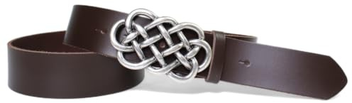 FRONHOFER Damengürtel Leder 4 cm, keltische Koppelschnalle silber | Bundweite 85-125 cm, Schnalle 8,5 x 5 cm echt versilbert, wechselbar per Druckknopf, Made in Germany