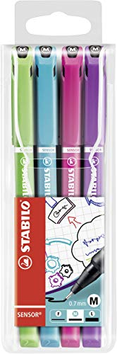 STABILO - Fineliner mit gefederter Spitze - SENSOR M - medium - 4er Pack - hellgrün, türkis, pink, lila