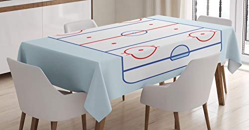 ABAKUHAUS Eishockey Tischdecke, Grafische Feldgliederung, Für den Inn und Outdoor Bereich geeignet Waschbar Druck Klar Kein Verblassen, 140 x 170 cm, Hellblau Blau Rot