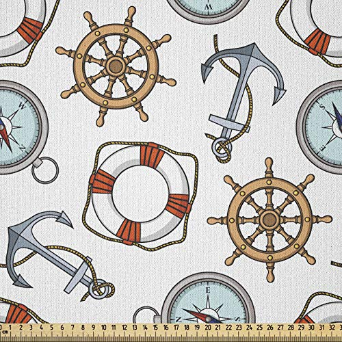 ABAKUHAUS Kompass Microfaser Stoff als Meterware, Helm Rettungsring Anker, Deko Basteln Polsterstoff Textilien, 2M (230x200cm), Mehrfarbig