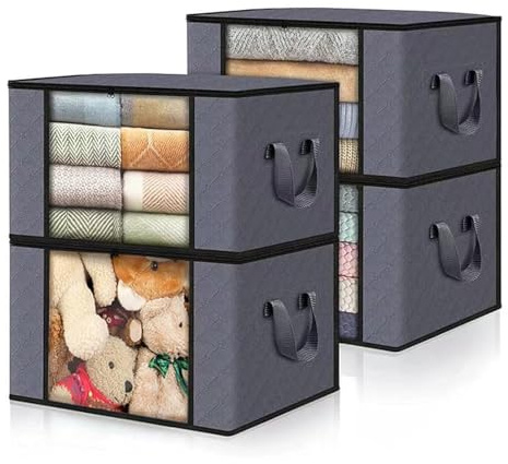 Flintronic 4 PC/84L Scatole per Armadio, Contenitori Salvaspazio, Grande Capacità, per Vestiti, Organizer Pieghevole con Manico,per Coperte Trapunte Biancheria da Letto