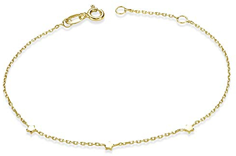 MATERIA Stern Armband Gold für Damen - 925 Silber Armkette vergoldet filigran 16,5cm mit 2cm Verlängerungskette SA-99