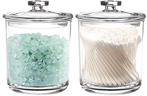 Youngever 2 Pack 15 Ounce Clear Plastic Apothecary Jars, Qtip Holder, Cotton Swab Holder, Bathroom Vanity Organizer for Cotton Balls, Cotton Swab, Qtips