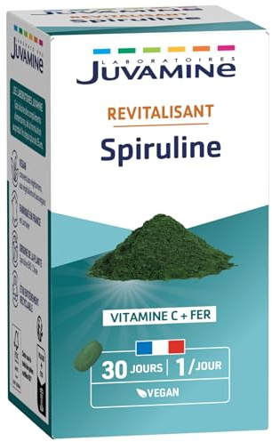 JUVAMINE - Revitalisant - Spiruline - Contient De La Vitamine C Et Du Fer - Contribue à Entretenir l'Energie et à Renforcer la Vitalité - 30 Comprimés - Fabriqué en France