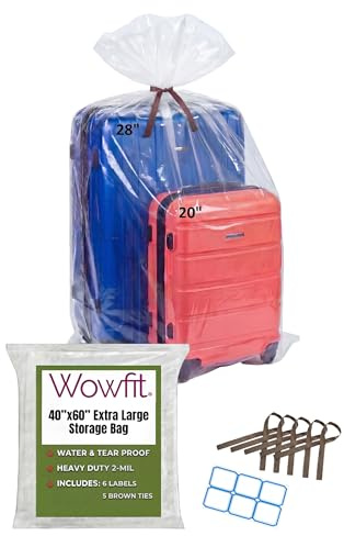 Wowfit 5 CT 40x60 inches Extra Large Clear Plastic Bags Perfect for Car Seat, Luggage, Suitcase, Stroller, Chair, Kids Bike and Attic Storage (2 Mil Flat Bags)