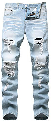 AITITIA Men's Ripped Regular Fit Jeans (34, 330 Blue)