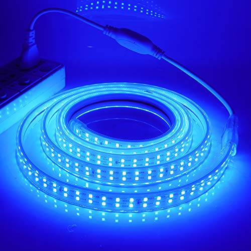 XUNATA Doppelreihe Blau LED Strip Streifen, 220V 2835 SMD 180leds/m IP65 Wasserdicht, Flexibel LED Lichtband Seil Licht Schlauch für Hausbeleuchtung Dekor Bar (Blau, 10M)