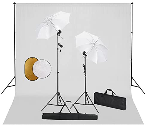 vidaXL Fotostudio-Set mit Lampen, Hintergrund und Reflektor, Beleuchtungsset, Fotografie, Studiolicht, Hintergrundsystem für den Innenbereich