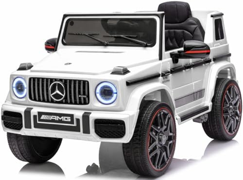 Playhouse Kinder Elektroauto Mercedes G63 AMG 4x4 180 Watt, 12V 9ah !!, Ledersitz, 4 Motoren, Eva Räder, Fernbedienung 2.4G, Kinderauto Kinderfahrzeug (Weiß)