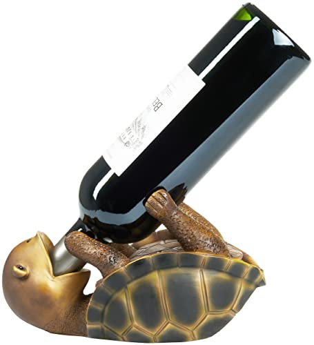Brubaker Weinflaschenhalter durstige Schildkröte - Flaschenhalter | Trinkende Tiere - Flaschenständer lustig - Meeresschildkröte Deko Figur Handbemalt Bar Weinzubehör - Witziges Wein Geschenk
