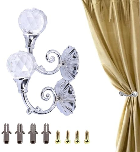 Vorhang Raffhalter, 2 Stück Kristall Gardinenhaltervorhang Holdbacks Metall Raffhalters Raffbügel Für Vorhang Metall Vorhang Raffhalter Haken Vorhang Holdbacks Wandhaken Kristall Vorhanghalter(Silber)