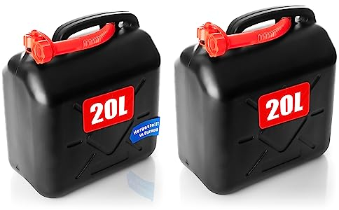 BigDean 2x Benzinkanister 20L mit flexiblem Ausgießer - Kraftstoffkanister für Benzin & Diesel - handlicher Kanister Dieselkanister UN-Zulassung Reservekanister - Made in Europa