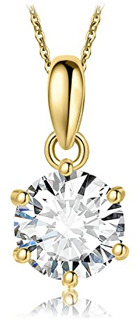 JewelryPalace Round Cut Moissanite Solotaire Pendant Necklace With 18 Inches Chain 14K Yellow Gold 925 Sterling Silver