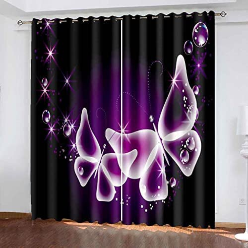 Vorhang Kinderzimmer Abstrakter Lila Schmetterling Kinder Vorhänge Mit Ösen Polyester Gardinen Thermovorhang Blickdicht Ösenschal Kindergardinen Für Wohnzimmer Schlafzimmer, 140(B)X160(H) Cm 2Er Set,