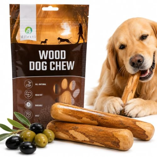 Dilecti Olivenholz Hundespielzeug - Kauholz für Hunde mit Olivenöl - Kauknochen Hund zur Zahnpflege & Beschäftigung - Splitterfrei & Langlebig- Größe L, 2er-Pack