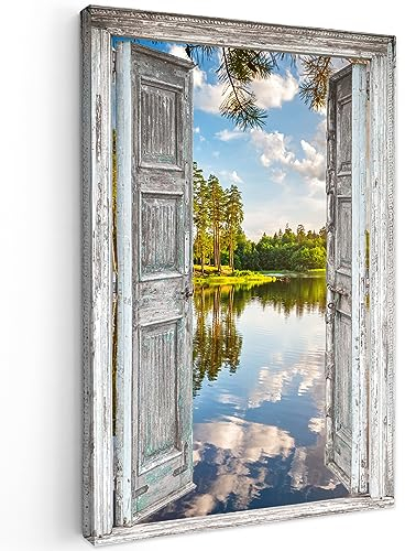 MuchoWow© Impression sur Toile Decoration Murale Peinture 60x90 cm Tableaux Decoratifs Muraux Déco Chambre Tableau Salon Eau - Paysage - Fenêtre - Vue