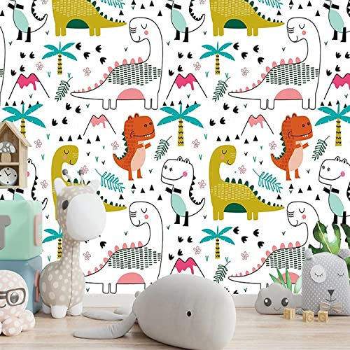 Vlies Fototapete Cartoon Tier Dinosaurier 3D Effekt Vlies Tapeten Wandtapete XXL Moderne Wanddeko Wohnzimmer Schlafzimmer Büro Flur 400 cm B x280 cm H