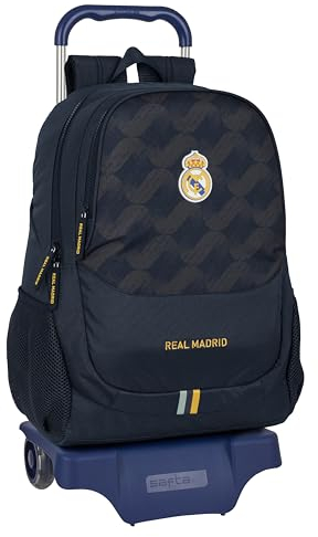 Safta REAL MADRID 2ª EQUIPACIÓN 23/24 - Mochila Escolar con Carro, Ideal para Niños de Diferentes Edades, Cómoda y Versátil, Calidad y Resistencia, 33x15x43 cm, Color Azul Marino