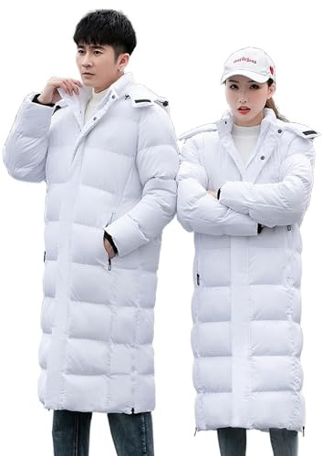 ANUFER Unisex Uomo Donna Lungo Giacca Puffer Termico Cotone Imbottito Cappotto Invernale con Cappuccio Staccabile SD5A1030 Bianco 5XL