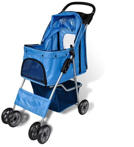 Tidyard Hundewagen Faltbarer Hundebuggy Hundetrolley Ablagekorb Haustiere Buggy HaustierTransportwagen 37 x 80 x 99 (B x T x H) Katzenbuggy Schutzfach mit Reißverschluss,Max.Belastbarkeit: 15 kg Blau