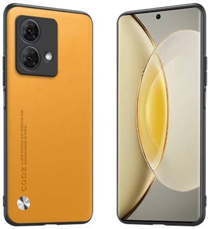 Longstong Funda para el Motorola Moto Edge 40 Neo (6.55) Carcasa de Cuero Metálico de la Serie Code - Amarillo