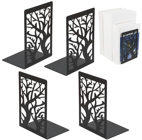 Buchstütze 2 Parr(=4 Stück), Buchstützen Metall Schwarz, Bücherstütze Bücherhalter für Regal, Book Holder für Büro/Schule/Zuhause, Bookends Bibliothek Shelves, Bücherstopper CD Kinder, 12X16X9.5cm