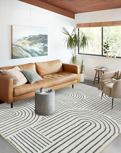 Lahome Abstract Washable Area Rug, 5x7 Rug for Bedroom Non-Slip Soft Living Room Rug, Ultra-Thin Modern Black and White Rug Throw Large Carpet for Dining Room Darrell(5'x7',Black)