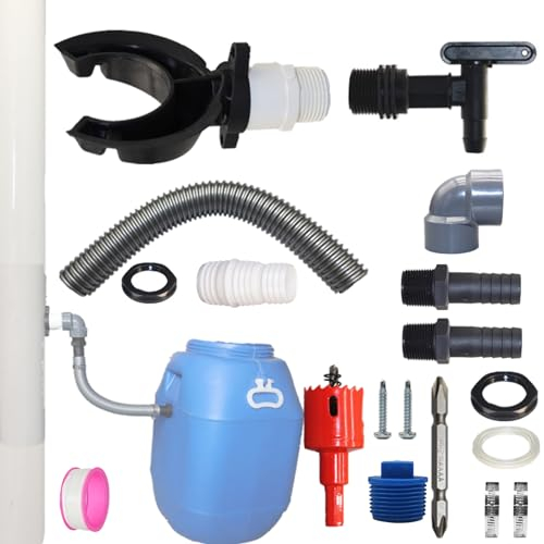 Regenwassersammler, Fallrohr Regensammler 70-110mm Regensammler +Auslaufhahn Speedy Regentonnen Anschluss Fallrohr, Wasserdieb Regendieb Regensammler Regentonnen Verbinder +Montagezubehör (100cm)