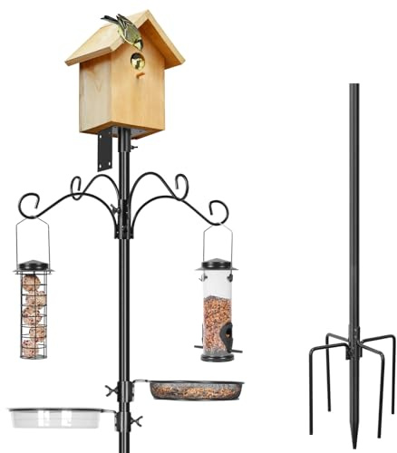 ERYTLLY Bird House Pole Mount Kit 80 Inch 2 Pair Hooks Multi Feeders Bird Bath Feeder Tray - Heavy Duty Adjustable Bluebird Feeder Support Rod Stand Set for Outside, Yard, Garden
