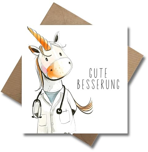 WBdesignz Genesungskarte Einhorn Doktor Gute Besserung Karte Gute Besserung - Genesung Karte Gesundheit Besserung (125 x 125 mm)