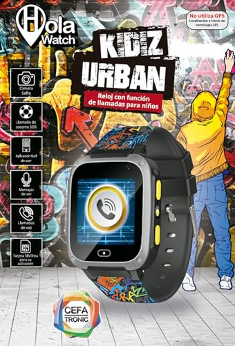 Cefa Toys - Reloj Inteligente Holawatch Urban Black, Entretenimiento para Niños y Seguridad para Padres, Conectividad 2G, Localización LBS, Tarjeta SIM, Pantalla Táctil, Cámara, Juegos y Llamadas