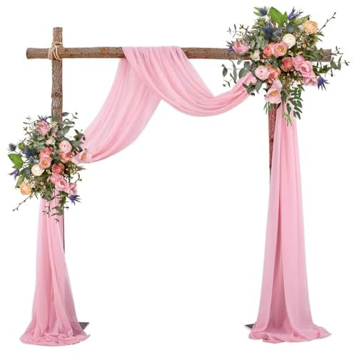 Hochzeitsbogen Tüllstoff, 75X600cm Chiffon Hochzeit Bogen Vorhang Stoff, Chiffon Stoff Querbehang Deko Gardinen Vorhang, Vorhänge für Hochzeitskulissen, Für Hochzeitsbögen, Partydekorationen (Rosa)
