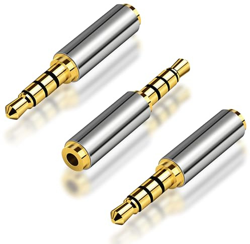 HATMINI 2,5-mm-Stecker auf 3,5-mm-Buchse-Adapter, 3 Stück, vergoldeter Klinken-Stereo-Vollmetall-Stecker-Konverter für Smartphones, Kopfhörer, Mikrofon, Tablets (3.5M)