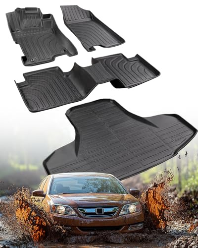 DiffCar® for Honda Accord Floor Mats 2008 2009 2010 2011 2012 (Gas Only), All-Weather TPE Car Accessories for 8th Accord Sedan (Not Fit Coupe), Interior Rubber Car Floor Mat & Trunk Liner, Black Rugs