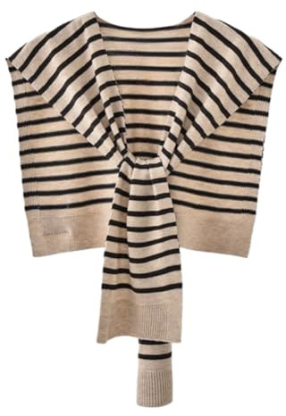 Pashmina da donna a righe, scialli e involucri, maglione lavorato a maglia, scialle, scialle avvolgente, sciarpa, cardigan, mantello in cashmere, A strisce di caffè, Medium