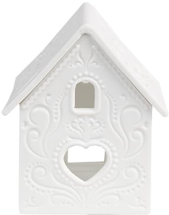 Clayre & Eef Teelichthalter Haus 7x8x9 cm Weiß Porzellan Halter für Teelicht