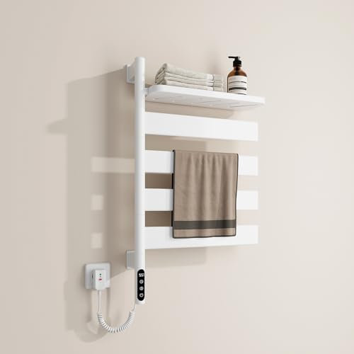 EMKE Secatoallas eléctrico de baño Giratorio 180°, Blanco 120W | Toallero eléctrico con Estante, Secador de Toallas eléctrico Inteligente WiFi
